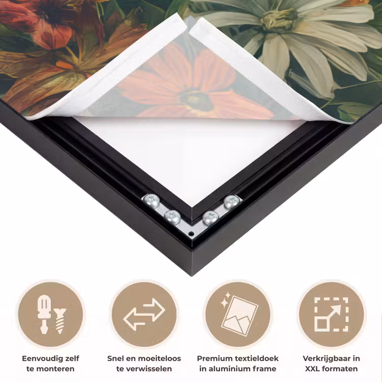 Vrouw - Panterprint - Jungle - Natuur - Luxe Textielframe zwart klein -USP_closeupNL