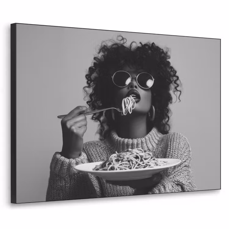 Vrouw - Pasta - Zwart - Wit Textielframe zwart klein -3d