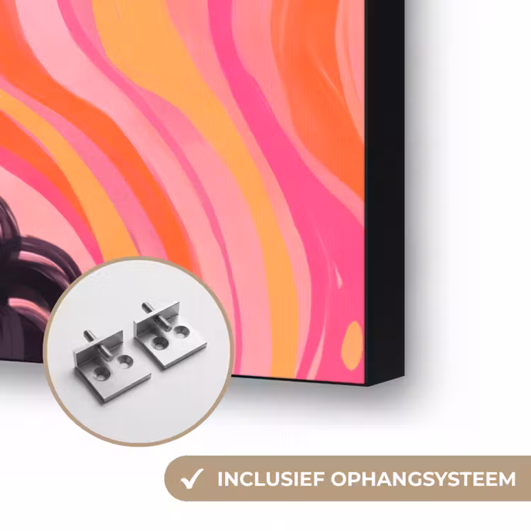 Vrouw - Portret - Abstract - Kleurrijk - Roze Textielframe zwart klein -USP_ophangsysteemNL