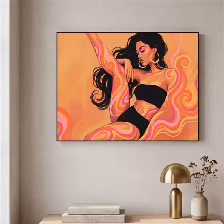 Vrouw - Portret - Abstract - Modern - Kleurrijk Textielframe zwart klein -sfeer2