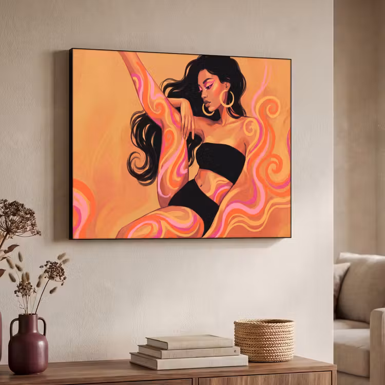 Vrouw - Portret - Abstract - Modern - Kleurrijk Textielframe zwart klein -sfeer3