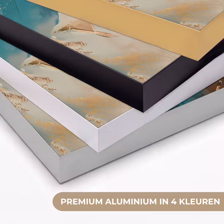 Vrouw - Portret - Goud - Luxe - Blauw Textielframe zwart klein -USP_kleurenNL