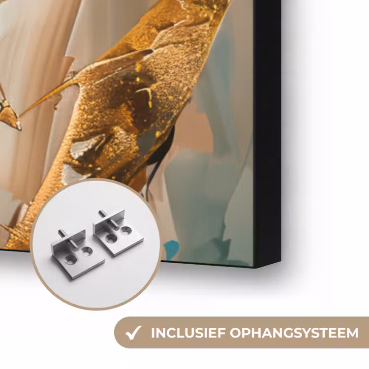 Vrouw - Portret - Goud - Luxe - Blauw Textielframe zwart klein -USP_ophangsysteemNL