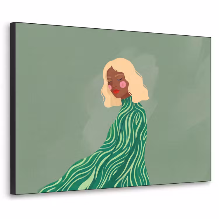 Vrouw - Portret - Illustratie - Modern - Groen Textielframe zwart klein -3d