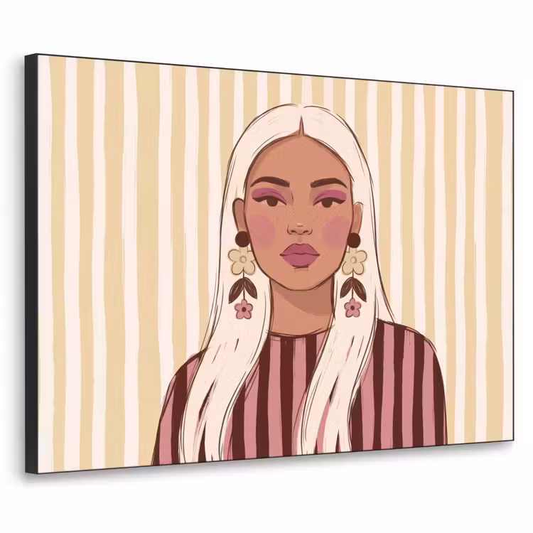 Vrouw - Portret - Illustratie - Modern - Roze Textielframe zwart klein -3d