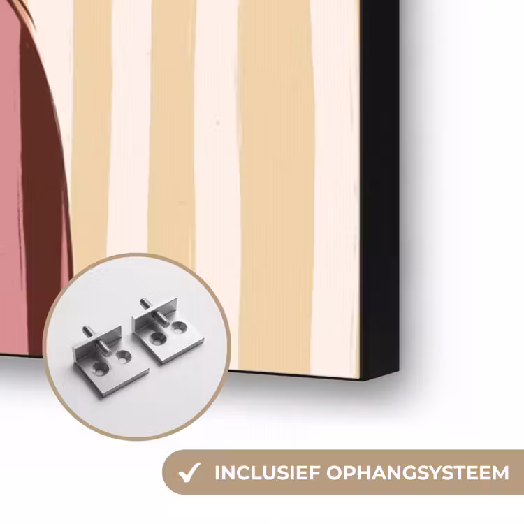 Vrouw - Portret - Illustratie - Modern - Roze Textielframe zwart klein -USP_ophangsysteemNL