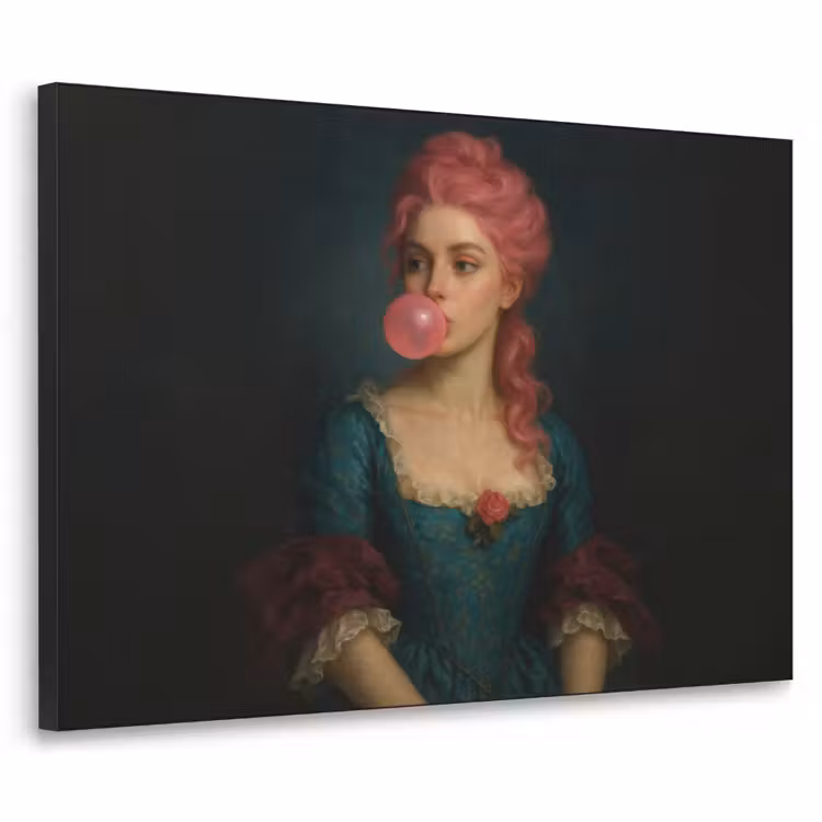 Vrouw - Portret - Kauwgombel Textielframe - compleet frame klein -3d