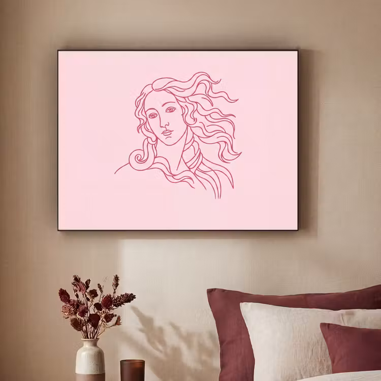 Vrouw - Portret - Klassiek - Line-art - Roze Textielframe zwart klein -sfeer1