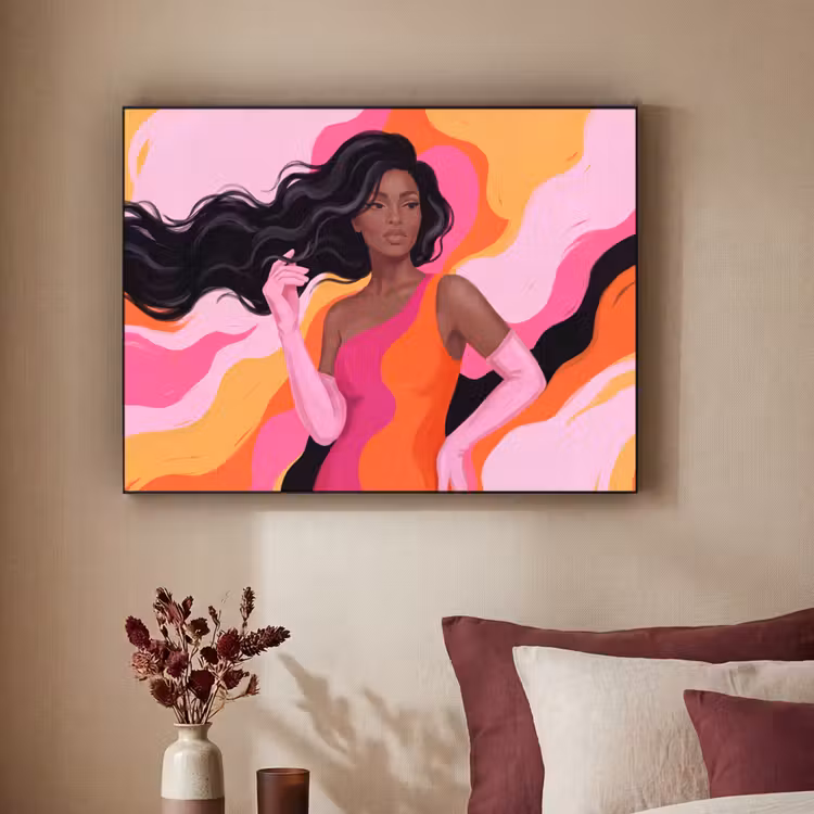 Vrouw - Portret - Kleurrijk - Modern - Kunst Textielframe zwart klein -sfeer1
