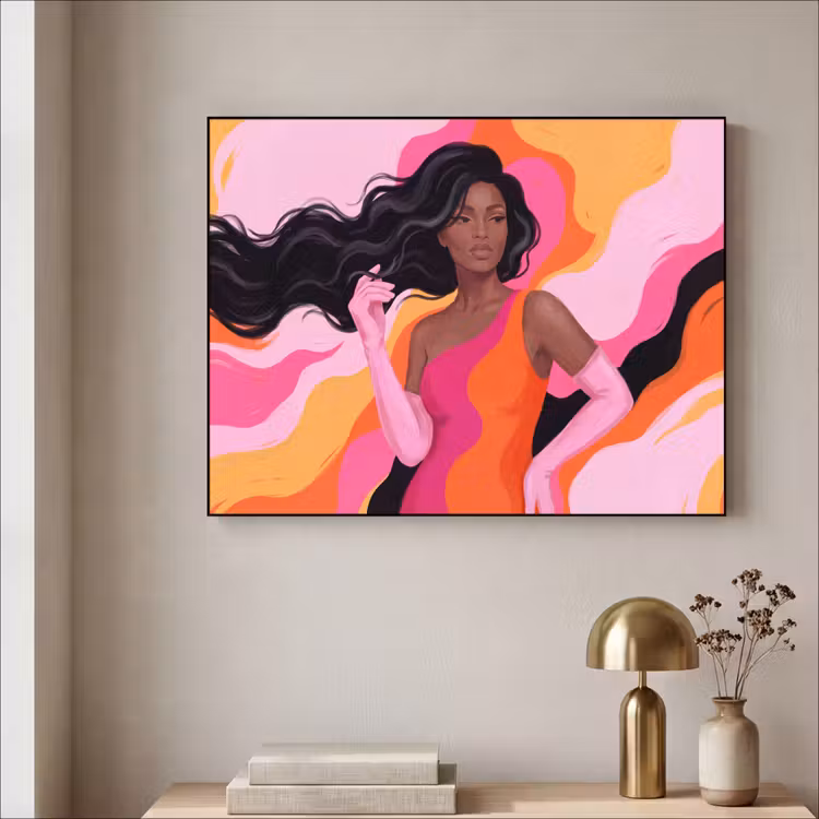 Vrouw - Portret - Kleurrijk - Modern - Kunst Textielframe zwart klein -sfeer2
