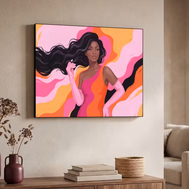 Vrouw - Portret - Kleurrijk - Modern - Kunst Textielframe zwart klein -sfeer3