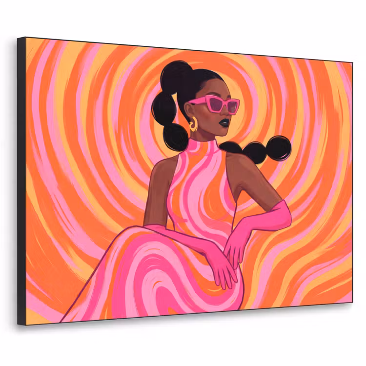 Vrouw - Portret - Kunst - Abstract - Roze Textielframe zwart klein -3d