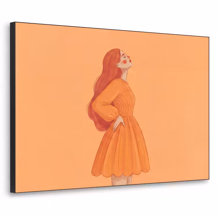 Vrouw - Profiel - Mensen - Modern - Oranje Textielframe zwart klein -3d