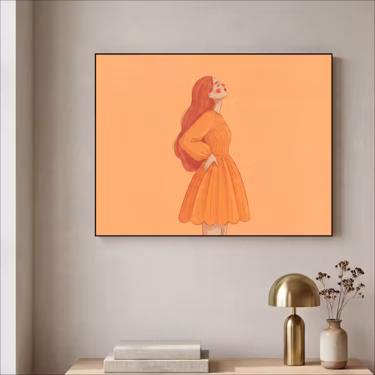 Vrouw - Profiel - Mensen - Modern - Oranje Textielframe zwart klein -sfeer2