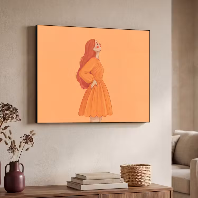 Vrouw - Profiel - Mensen - Modern - Oranje Textielframe zwart klein -sfeer3