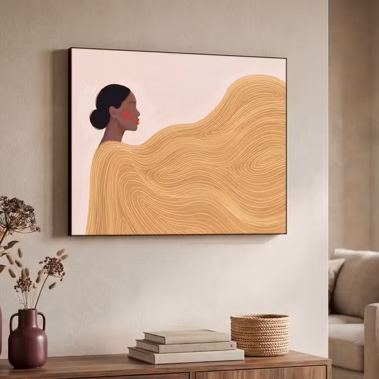 Vrouw - Profiel - Modern - Abstract - Kunst Textielframe zwart klein -sfeer3