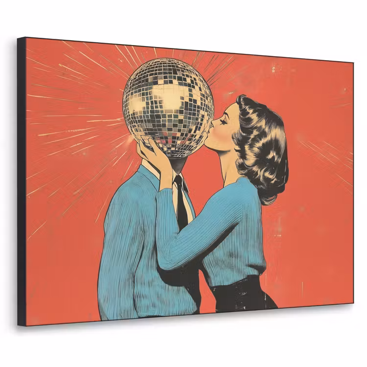 Vrouw - Retro - Discobal - Kus Textielframe - compleet frame klein -3d