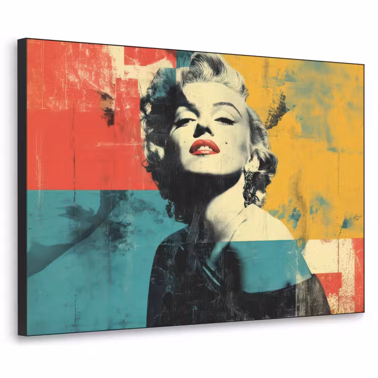 Vrouw - Rode lippen - Abstracte kleurvlakken - Popartuistraling Textielframe - compleet frame klein -3d