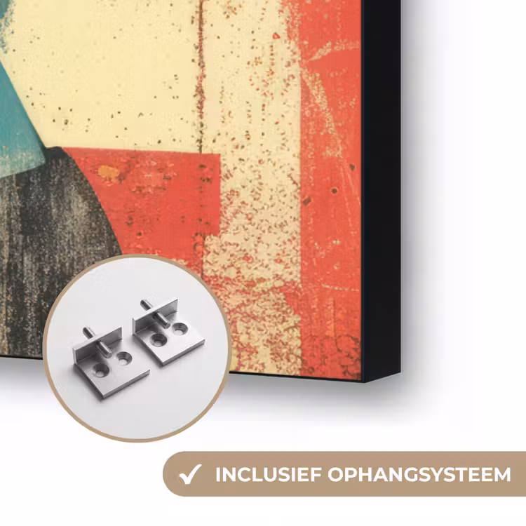 Vrouw - Rode lippen - Abstracte kleurvlakken - Popartuistraling Textielframe zwart klein -USP_ophangsysteemNL