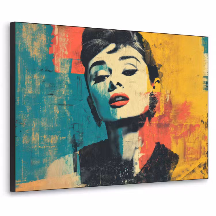 Vrouw - Rode lippen - Expressief - Grafisch Textielframe - compleet frame klein -3d