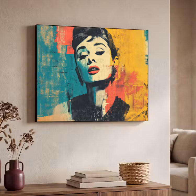 Vrouw - Rode lippen - Expressief - Grafisch Textielframe zwart klein -sfeer3