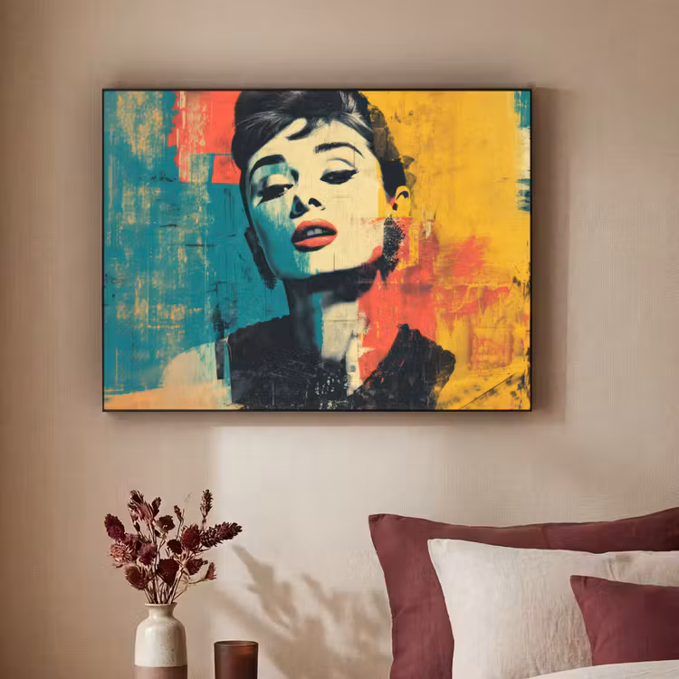 Vrouw - Rode lippen - Expressief - Grafisch Textielframe zwart klein -sfeer1