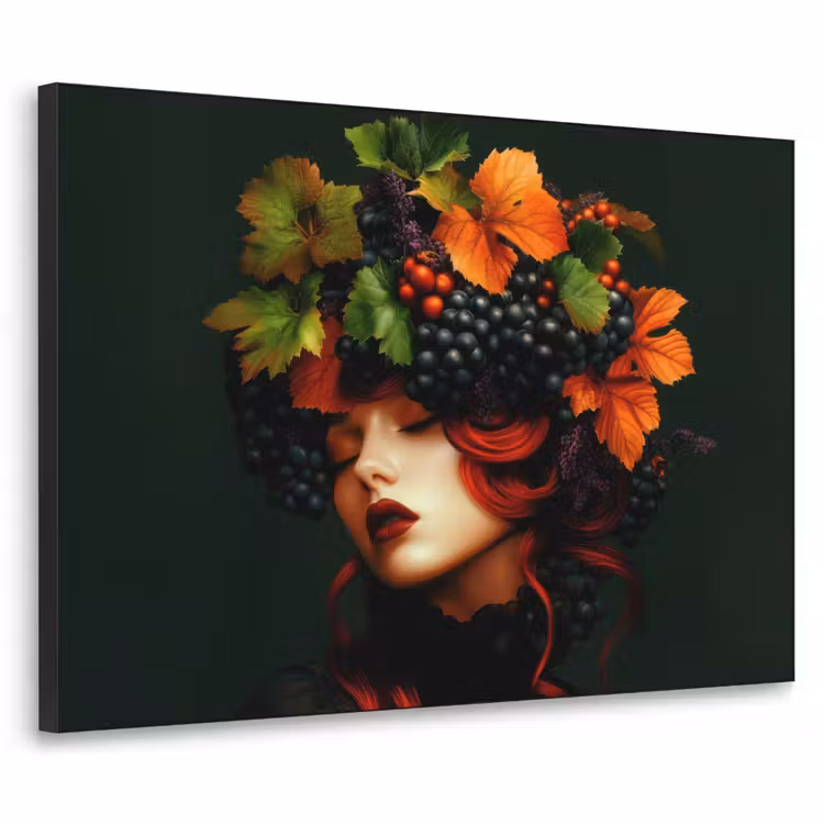 Vrouw - Rood - Groen - Druiven Textielframe - compleet frame klein -3d