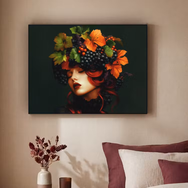 Vrouw - Rood - Groen - Druiven Textielframe - compleet frame klein -sfeer1