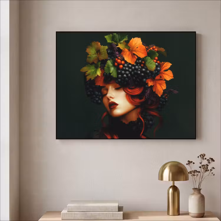 Vrouw - Rood - Groen - Druiven Textielframe - compleet frame klein -sfeer2