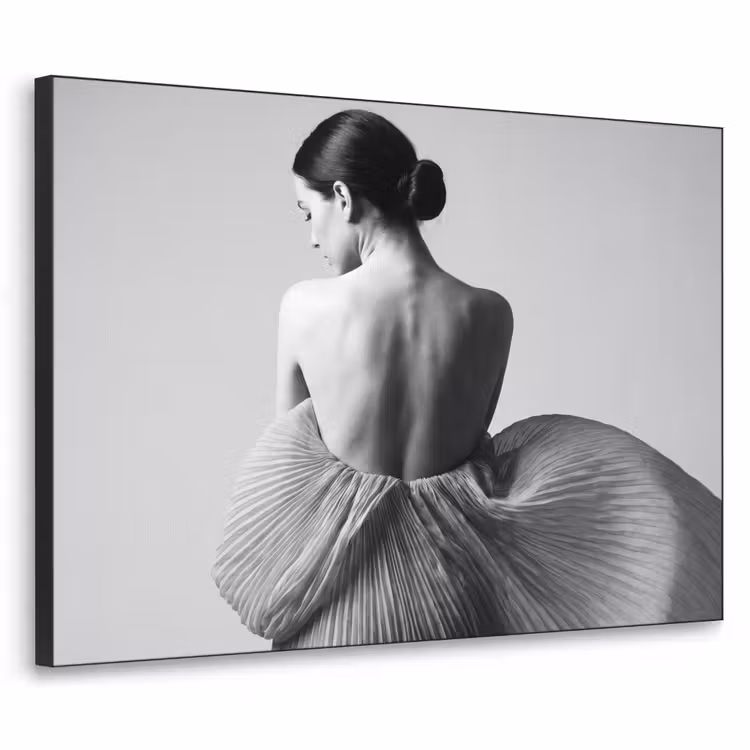 Vrouw - Rug - Textuur - Zwart - Wit - Elegant Textielframe zwart klein -3d