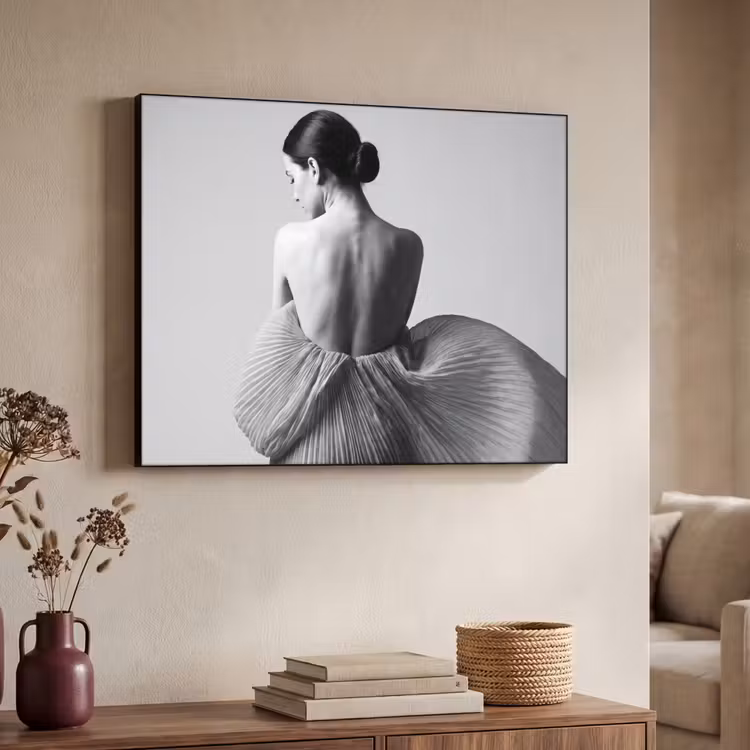 Vrouw - Rug - Textuur - Zwart - Wit - Elegant Textielframe zwart klein -sfeer3