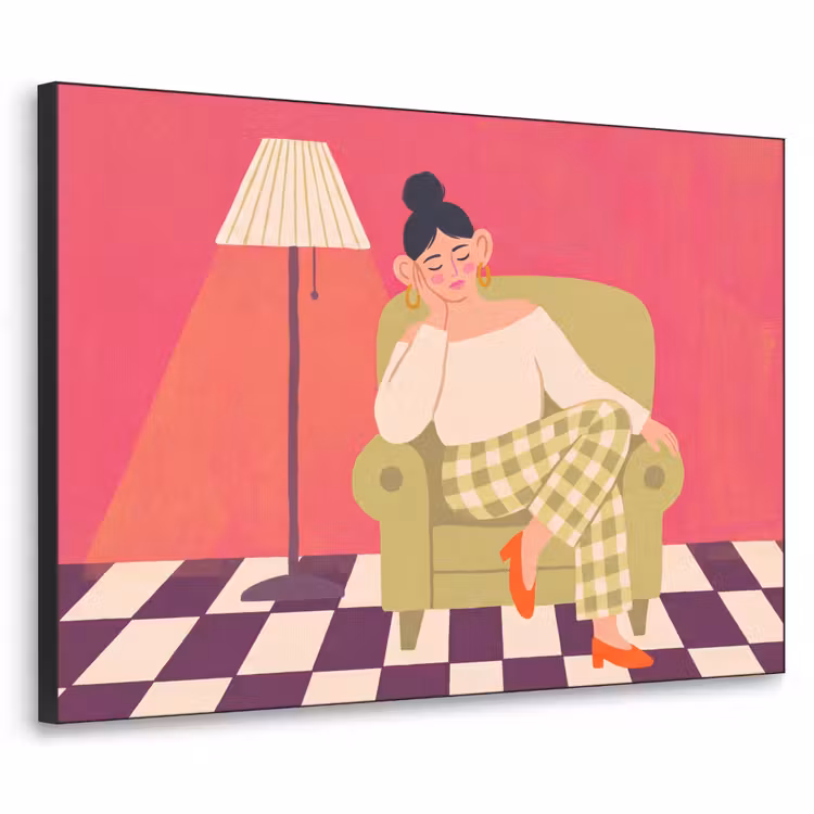 Vrouw - Rust - Interieur - Modern - Kunst Textielframe zwart klein -3d