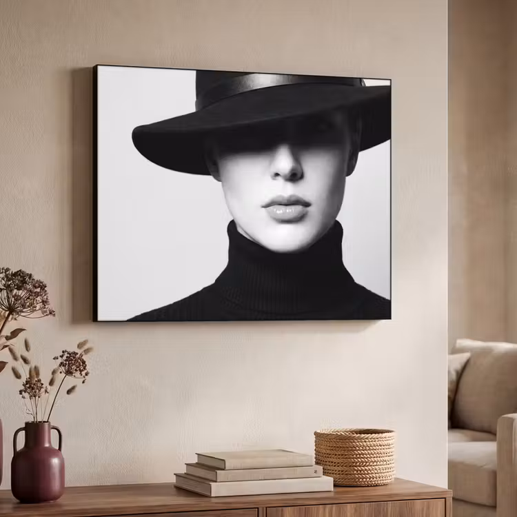 Vrouw - Schaduw - Zwart - Wit - Mysterieus Textielframe zwart klein -sfeer3