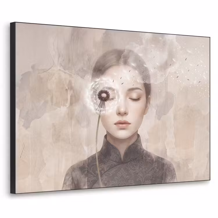 Vrouw - Sereen - Grijs Textielframe zwart klein -3d