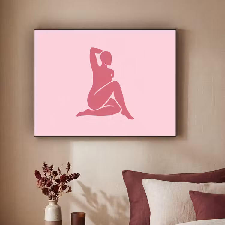 Vrouw - Silhouet - Abstract - Modern - Roze Textielframe zwart klein -sfeer1