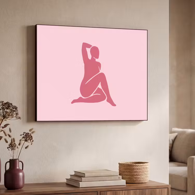 Vrouw - Silhouet - Abstract - Modern - Roze Textielframe zwart klein -sfeer3