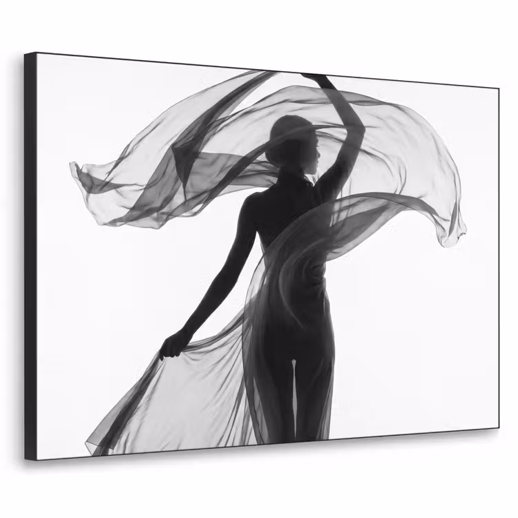 Vrouw - Sluier - Portret - Zwart - Wit - Artistiek Textielframe zwart klein -3d