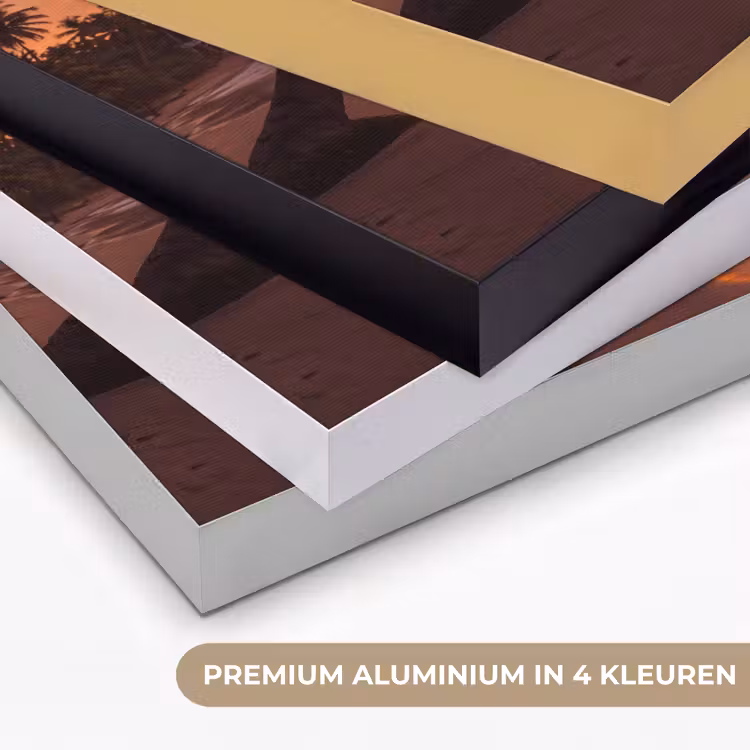 Vrouw - Surfplank - Strand - Zonsondergang - Oranje Textielframe zwart klein -USP_kleurenNL