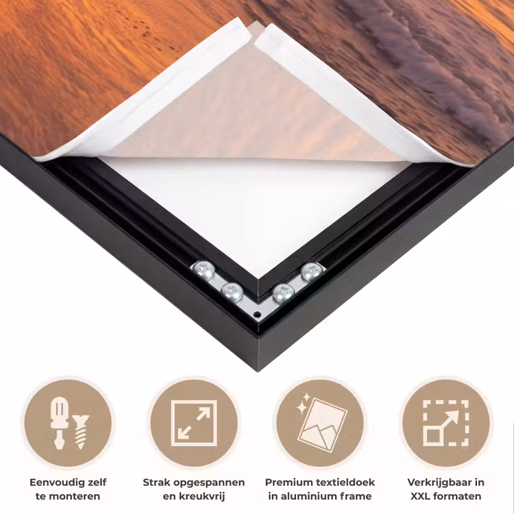 Vrouw - Surfplank - Strand - Zonsondergang - Oranje Textielframe zwart klein -USP_feed_closeupNL