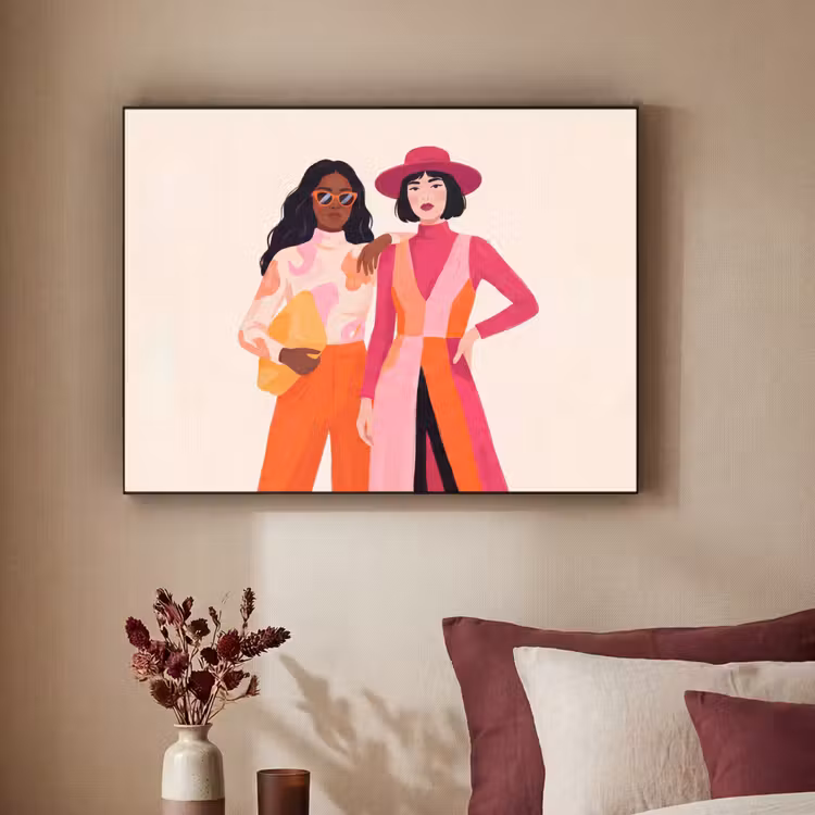 Vrouw - Twee - Mode - Abstract - Kleurrijk Textielframe zwart klein -sfeer1