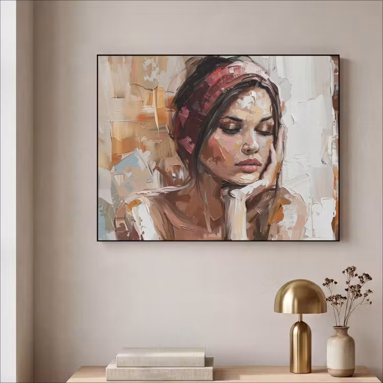 Vrouw - Verflook - Portret - Modern Textielframe zwart klein -sfeer2