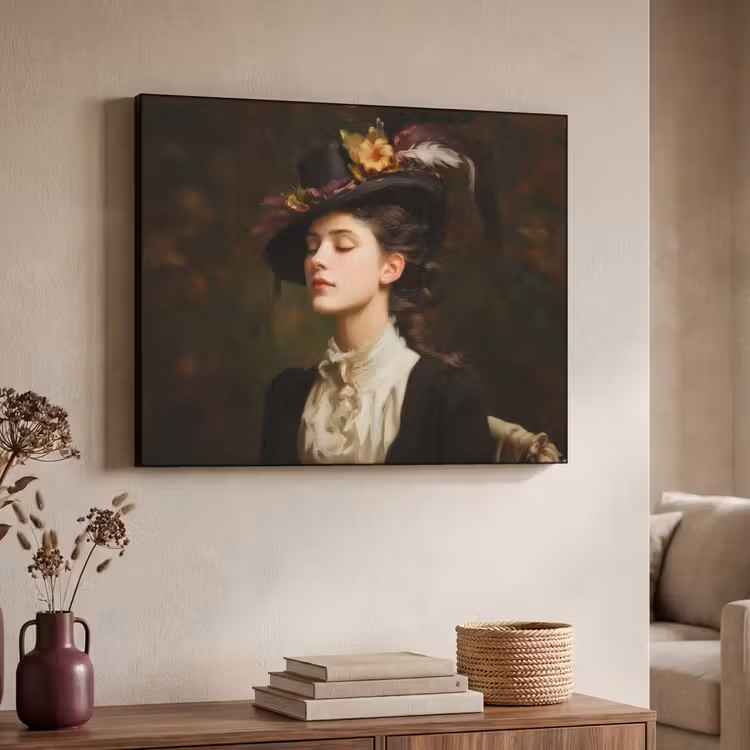 Vrouw - Victoriaans - Portret Textielframe zwart klein -sfeer3
