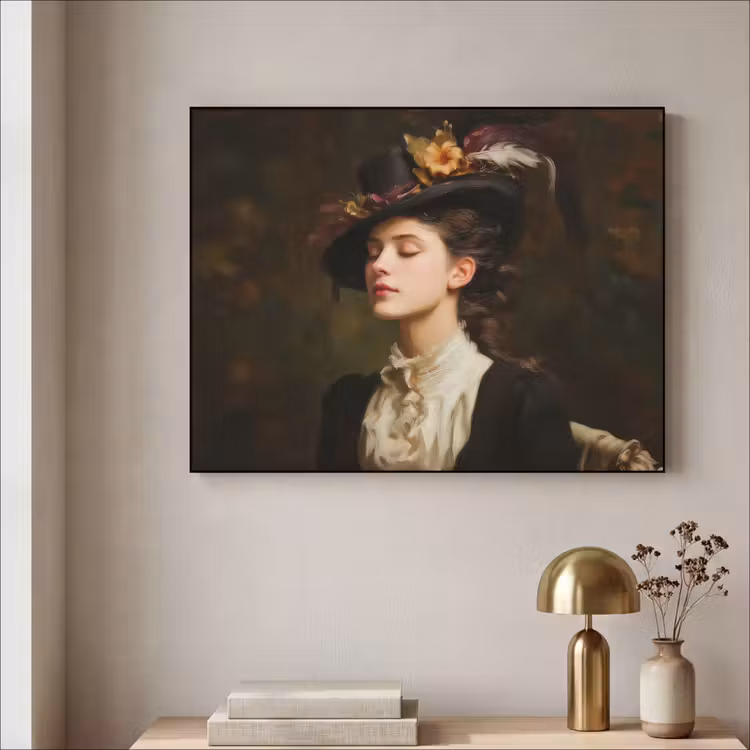 Vrouw - Victoriaans - Portret Textielframe - compleet frame klein -sfeer2