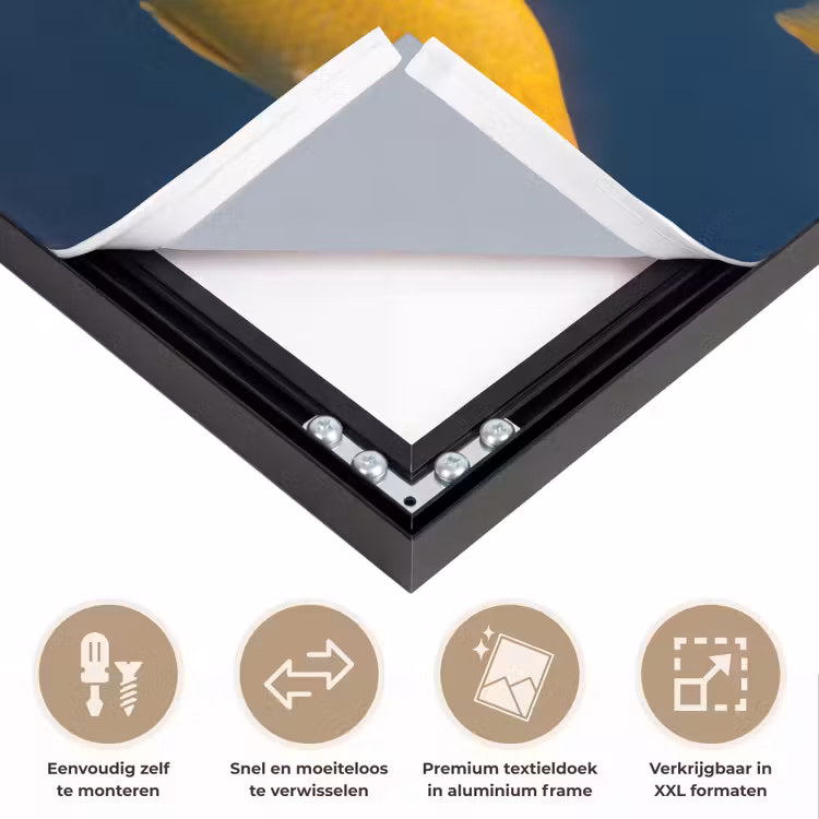 Vrouw - Vis - Water - Natuur - Geel Textielframe zwart klein -USP_closeupNL