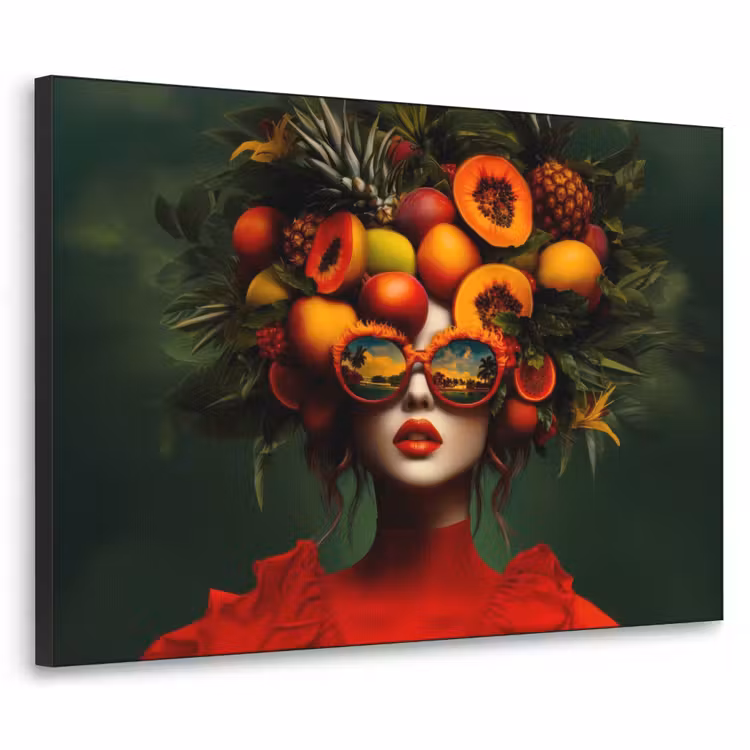 Vrouw - Vruchten - Papaja - Ananas Textielframe - compleet frame klein -3d