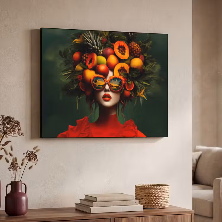 Vrouw - Vruchten - Papaja - Ananas Textielframe zwart klein -sfeer3