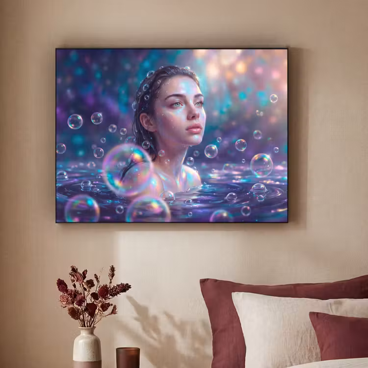 Vrouw - Water - Portret - Kleurrijk - Modern Textielframe zwart klein -sfeer1