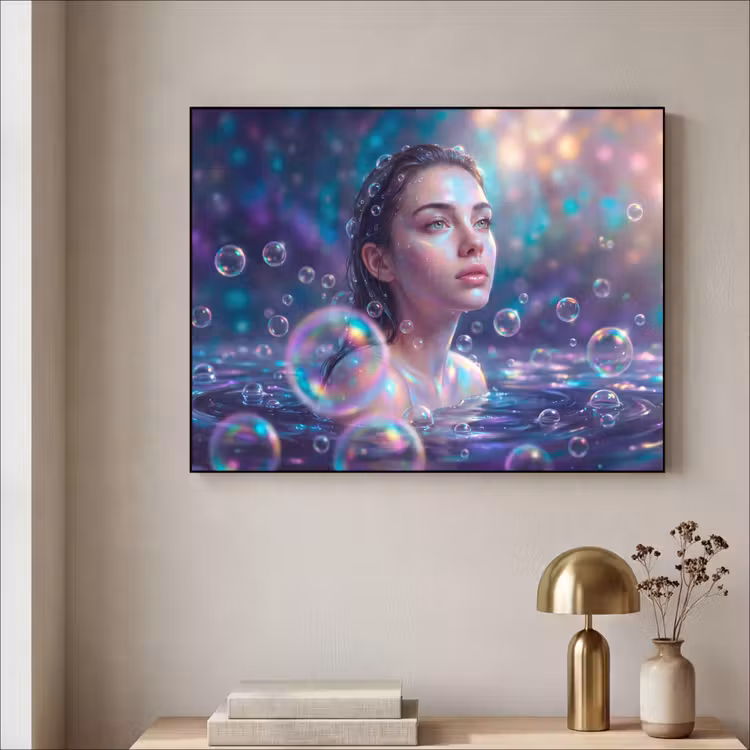 Vrouw - Water - Portret - Kleurrijk - Modern Textielframe zwart klein -sfeer2