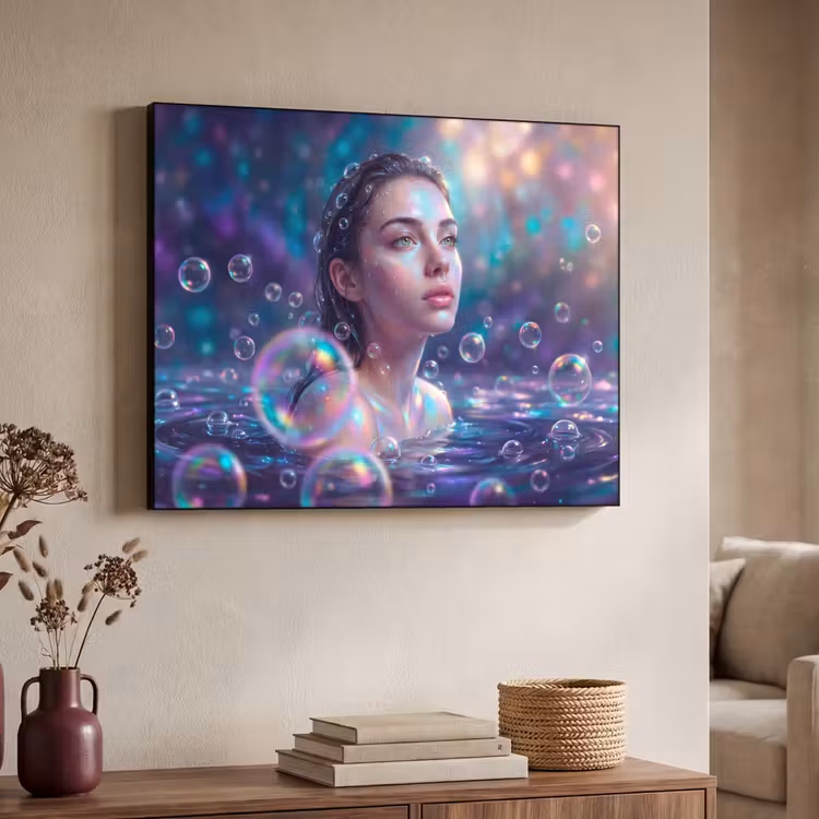 Vrouw - Water - Portret - Kleurrijk - Modern Textielframe zwart klein -sfeer3