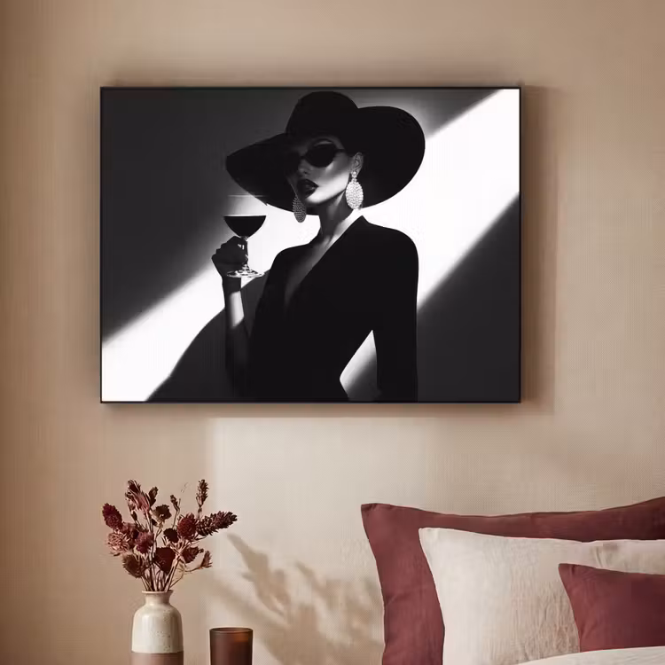 Vrouw - Wijn - Chic Textielframe zwart klein -sfeer1
